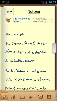Notizbuch-App als Beispiel für skeuomorphes Design